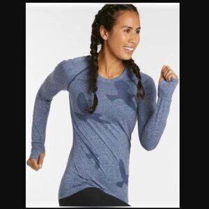 Oiselle Flyte Long Sleeve Running Top Blue Bird Print Performance Top Size L